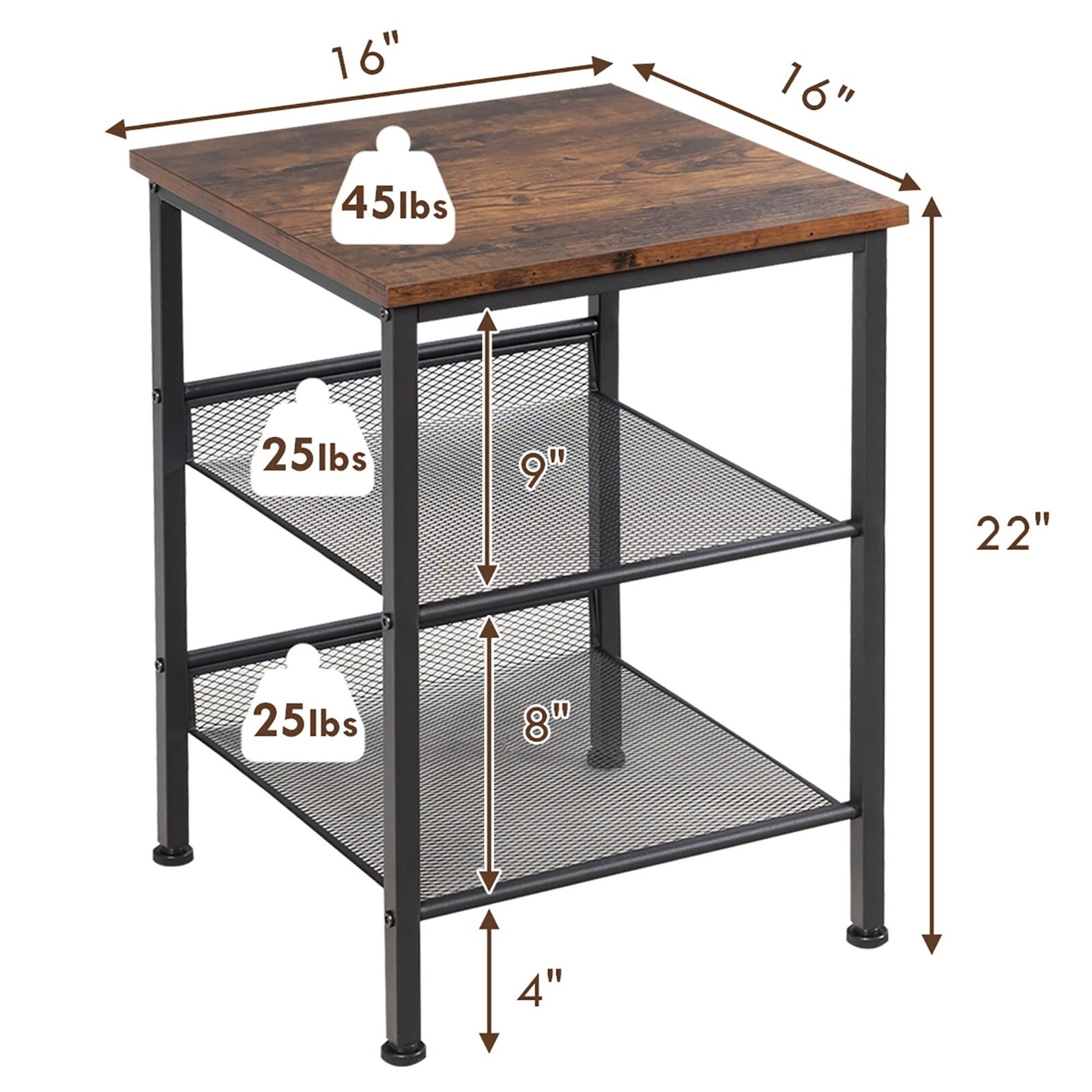 3-Tier Industrial End Side Table with 2 Adjustable Metal Shelves Bedroom Living Item image 5