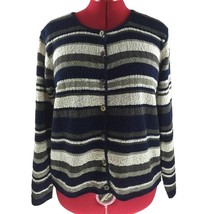 Reba Rose Striped Cardigan Sz L Cotton Like Acrylic Knit Boho Sweater Vt... - £25.88 GBP