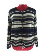 Reba Rose Striped Cardigan Sz L Cotton Like Acrylic Knit Boho Sweater Vt... - £25.76 GBP
