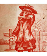 C1870-80s Victorian Trade Card Pilgrim Girl Red Tint Eating Apples Antiq... - $562.47 MXN