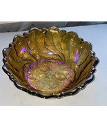Fenton Orange Footed Ruffled Bowl, Dish, 8.5” X 3.5” Leaves ￼&amp; Flower Pa... - £15.45 GBP