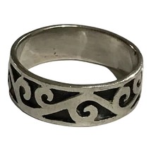 Vintage Sterling Silver 6.7 Grams Wide Black Inlay Band Ring Size 12.5 - £44.23 GBP