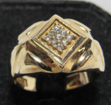 10k Yellow Gold Deco 9 Diamond Mens Wedding Band Sz 8.5 Anniversary Ring 6.1g R. - £343.24 GBP