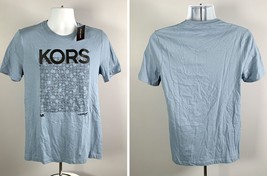 NWT Michael Kors Blue Short Sleeve T Shirt Mens Small Black Logo Design - $34.60
