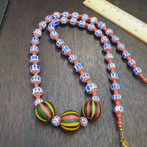 Beautiful Blue chevron beads 6 layers Chevron glass beaded necklace Gift - $41.40