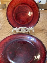 An item in the Everything Else category: VINTAGE SET OF 2 RUBY Red 8” Glass SALAD PLATES France Luminarc D’arcoroc
