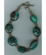 Puffed Oval Chinese Turquoise (Hubei?) Beads and Sterling Bali Beads Bra... - €47,43 EUR