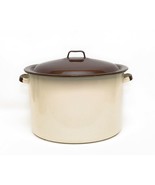 Vintage Enamelware Beige and Brown Cooking Pot with Lid Enamel  - $19.79