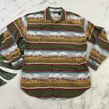 Liz Wear Womens Vintage Button Up Shirt Size M Green Blue Horses Racing ... - $24.74