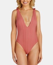 Raisins Curve Juniors Islamorada Textured Plunging One Piece Swimsuit Large Pink - £55.91 GBP