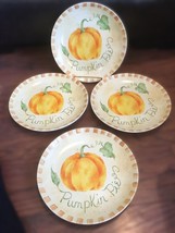 ABC Distributing PUMPKIN PIE 4 DESSERT PLATES 8&quot; Ceramic Thanksgiving - $18.00