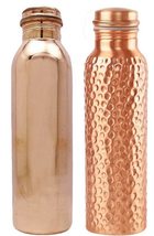 Pack of 2 Pure Copper Hammered &amp; Plain Water Bottle Combo 1000ml - £31.63 GBP
