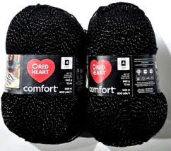 2 Pack Red Heart Comfort 4 Medium 600yds Black Gold E707D Acrylic - £30.36 GBP