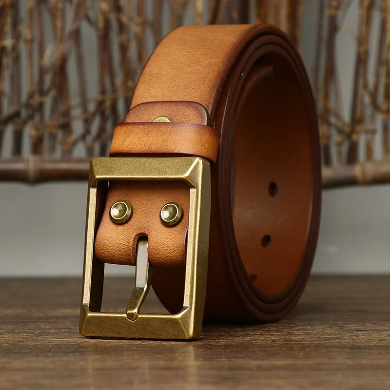 3.8CM Width 4mm Thick Retro Cowboy Belt Male Cowskin Genuine Leather Bel-100CM
