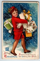 Christmas Postcard Ellen Clapsaddle Child Gift Boxes Germany 1045 Artist Signed - $19.38