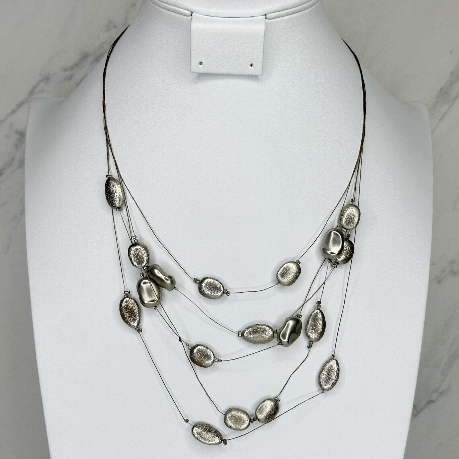 Primary image for Chico's Multi Strand Wire Silver Tone Beaded Necklace