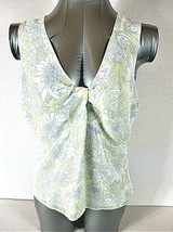 Gloria Vanderbilt women&#39;s 10 sleeveless yellow gray white KNOT FRONT top... - $7.62