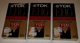 Sealed 3 Tdk Vhs Tapes Lot Ehg Extra High Grade Sound &amp; Color T-120 6 Hr Ep - $13.81