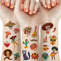 65 Pieces Mexican Day Of The Dead Temporary Tattoos for Kids Sugar Skull Guitar  - £14.72 GBP
