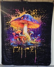 Motley Mushroom Psychedelic Neon Colorful Queen Size Blanket Bedspread - £53.26 GBP