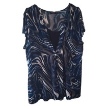Perseption Women Multi Color Blue/Gray Marble 3/4 Sleeve Blouse - £7.61 GBP
