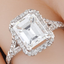 18k White Gold 1.94 ct Emerald Cut Diamond Solitaire Ring w/ Accents GIA... - £19,513.98 GBP