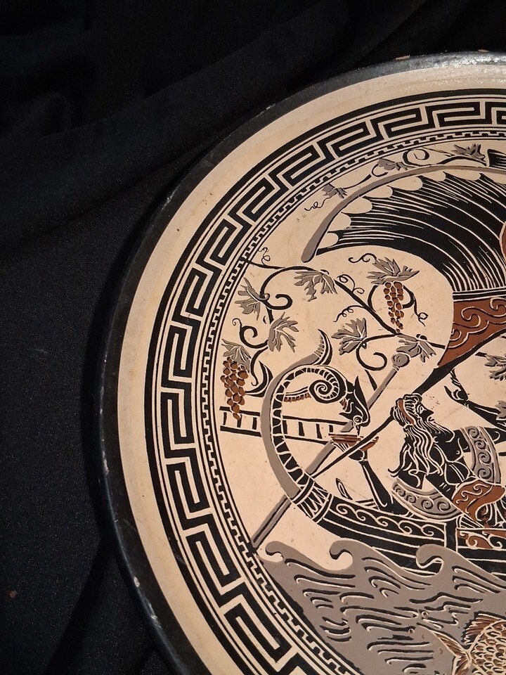 Large Terracotta Clay Plate Vintage  Dionysos  Odessey Item image 10