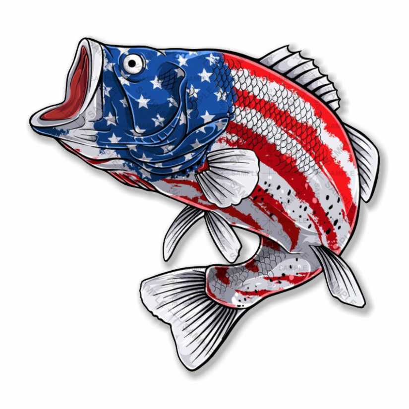Largemouth Bass Fish USA Flag  Precision Cut Decal - $3.46+