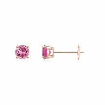 ANGARA 4MM Natural Pink Tourmaline Round Solitaire Stud Earrings in 14K Gold - £330.21 GBP