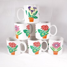Flowers Coffee Cups Set of 6 Mugs Vintage Ceramic Gardener Gift Spring Japan - £43.52 GBP