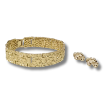 Men&#39;s 2pc 8&quot; Bracelet Earrings Set Nugget Design 14k Gold Plated Hip Hop Jewelry - £15.88 GBP
