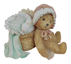 Cherished Teddies 1991 Jasmine Bear &amp; Basket &amp; Heart Shaped Pillow #950475 - £7.55 GBP