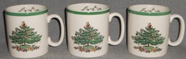 Set (3) Spode CHRISTMAS TREE PATTERN Green Trim 3 1/4&quot; 9 oz HANDLED MUGS... - £31.15 GBP