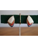 Vintage Monet Cream Red Blue Enamel Pierced Earrings Gold Tone Triangle ... - $221.25 MXN