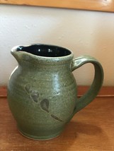 Very Nice SC Signed Olive Green Glazed w Abstract Leaf Arts &amp; Crafts Pot... - £22.57 GBP