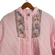 Lane Bryant Quilted Robe Sz 38 Vintage 70s Housecoat Pink Embroidered MuuMuu - £94.73 GBP