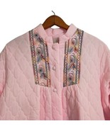 Lane Bryant Quilted Robe Sz 38 Vintage 70s Housecoat Pink Embroidered Mu... - £93.32 GBP