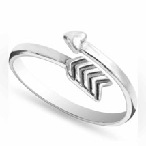 Sterling Silver Arrow Heart Ring  Open Wrap Ring Adjustable Size - £11.75 GBP