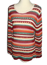 NEW Krazy Kat Women&#39;s Medium Crochet Sweater Tunic Top Stripes Open Weave - £27.45 GBP