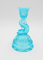 Northwood Glass Dolphin Koi Fish Petticoat Blue Candle Holder Shell Glows - $62.99