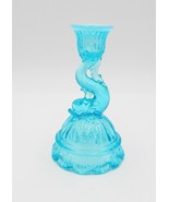 Northwood Glass Dolphin Koi Fish Petticoat Blue Candle Holder Shell Glows - £49.36 GBP