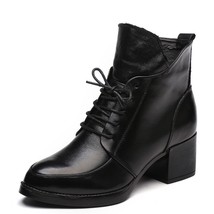 DRKANOL Genuine Leather Thick Heel Women Boots 2021 Solid Black Winter Ankle Boo - £51.51 GBP