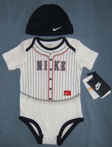Nike Boy 2 pc Set Bodysuit and Hat White Navy Size 9/12 Months - £10.18 GBP