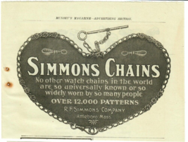 1902 Simmons Chains Antique Print Ad Watch Chains Over 12,000 Patterns Attleboro - £10.03 GBP