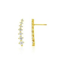 14k Yellow Gold 0.72&quot; Length x 0.14&quot; Width Climber Earrings with Cubic Zirconia - £147.21 GBP