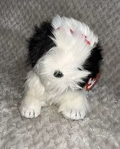 TY Beanie Baby POOFIE the Sheep Dog Fluffy Black &amp; White 2001 MWMTs Red Bow - £5.97 GBP