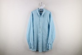 Vintage Streetwear Mens XL Chambray Stretch Linen Collared Button Down Shirt - £33.92 GBP