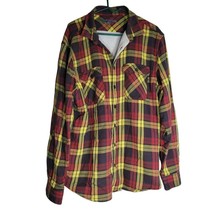 Old Navy Flannel Lined Shacket Shirt Jacket Button Down Yellow Red Womens XL - £21.05 GBP