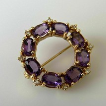 1.70 Ct Oval Cut Simulated Amethyst Brooch Pin Gold Plated 925 Silver - £149.15 GBP