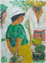 Signed Anne Jacobs Caribbean Marketplace Mixed Media Black Art Vintage Painting - £354.20 GBP